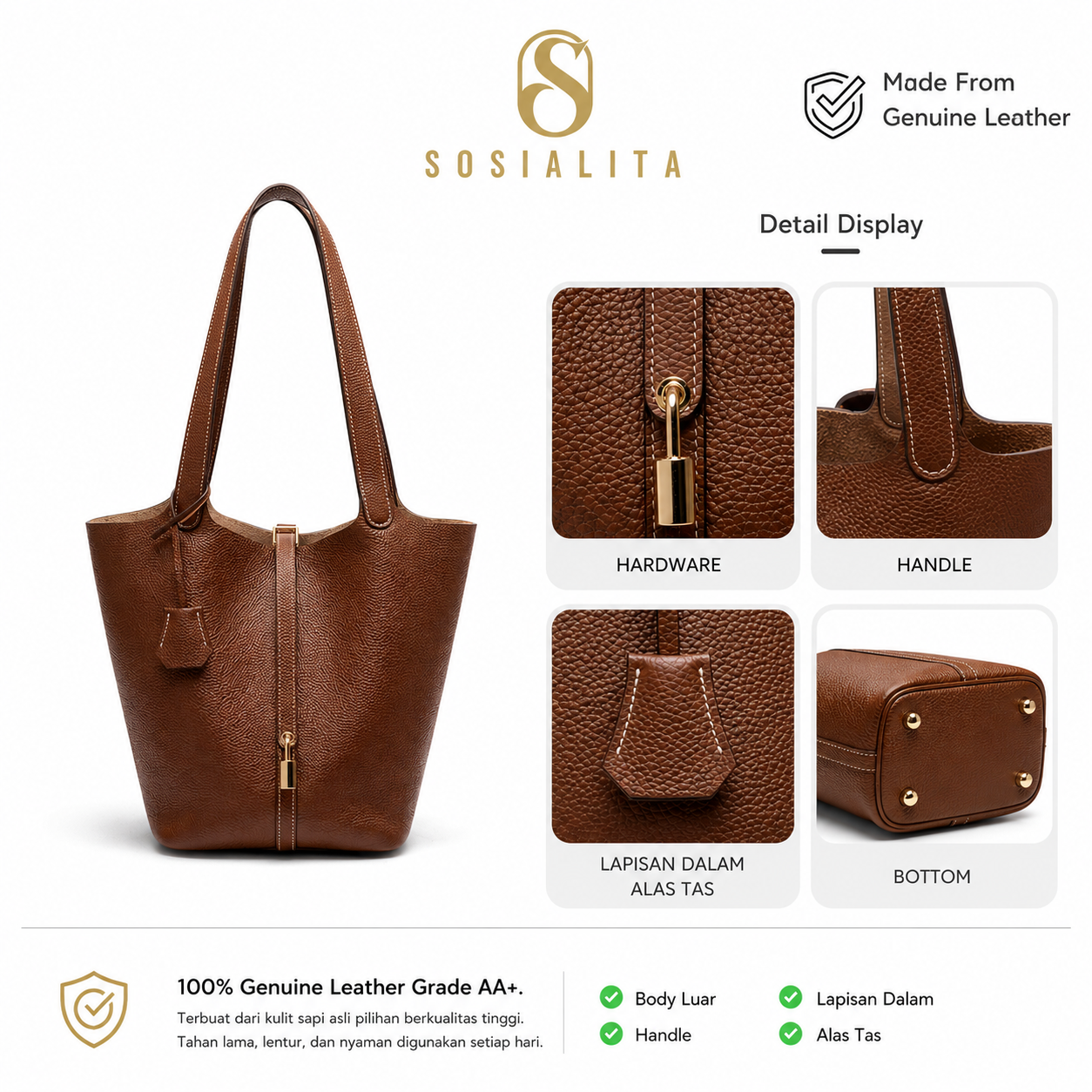 Sosialita Pikka 26 Genuine Leather Bag Tas Kulit Asli Tas Wanita Tas Tangan