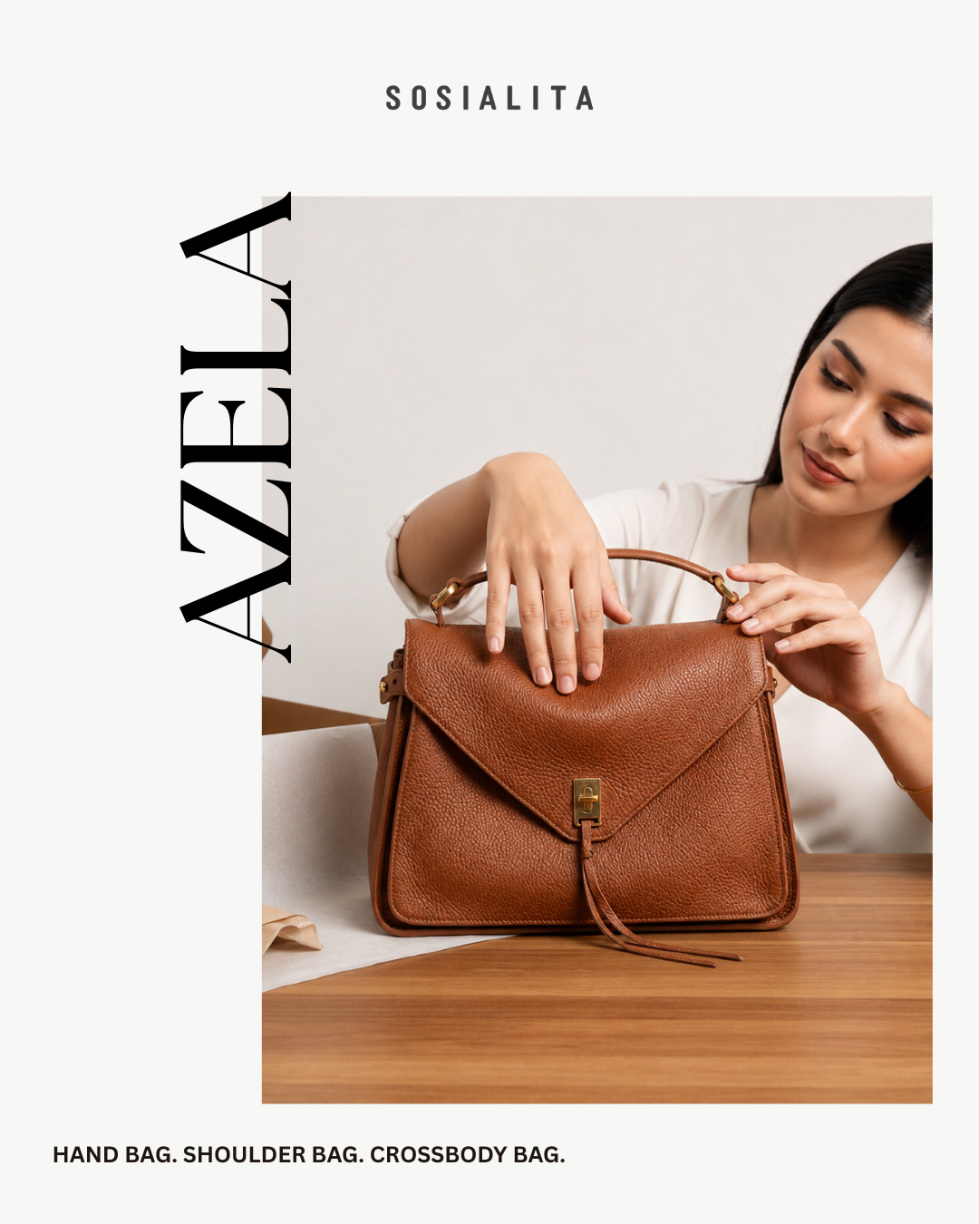 Sosialita Azela Genuine Leather Bag Tas Kulit Asli Tas Wanita Tas Handbag Tas Shoulder Bag — gambar pendukung 4
