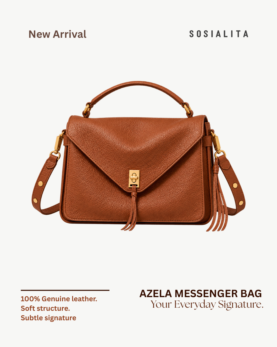 Sosialita Azela Genuine Leather Bag Tas Kulit Asli Tas Wanita Tas Handbag Tas Shoulder Bag — gambar pendukung 5