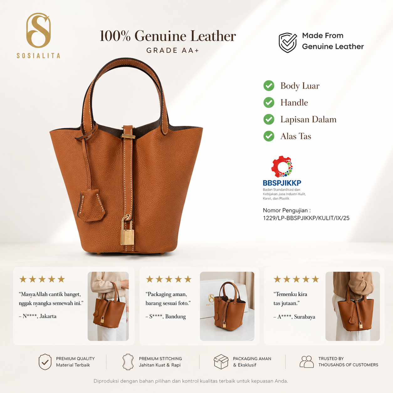 Pikka 18 GOLD Hardware Bucket Genuine Leather Bag Tas Kulit Asli Tas Wanita Tas Tangan Tas Wanita
