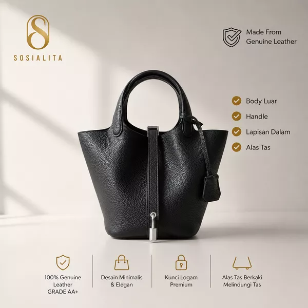 Pikka 18 SILVER LUXURY Hardware Genuine Leather Bag Tas Kulit Asli Tas Wanita Tas Tangan