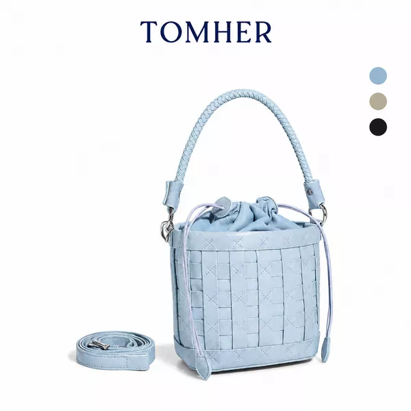 Lulu Woven Bucket Tas Wanita Tas Selempang Tas Cantik Anyam Korea